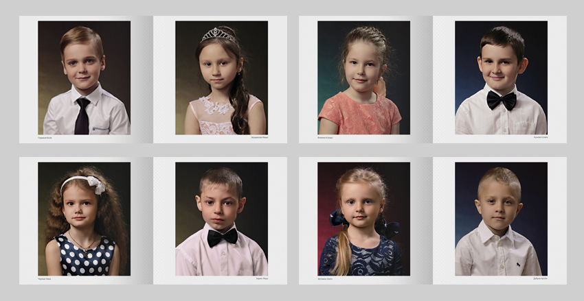 Примеры студийных портретов для выпускных фотокниг для детских садов
